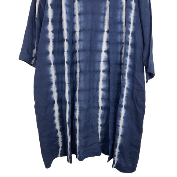 Chicos Blue & White Tie-Dye Linen Open Front Duster Jacket Size 2 (US 12/14) - Picture 9 of 14